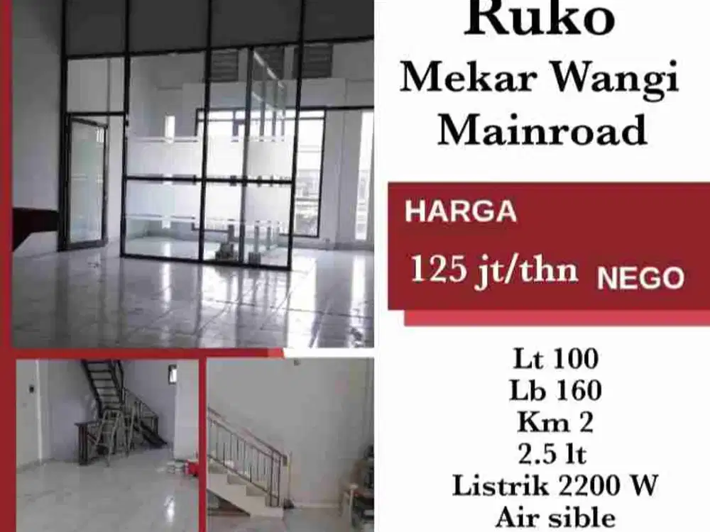 DISEWAKAN RUKO MEKARWANGI MAINROAD