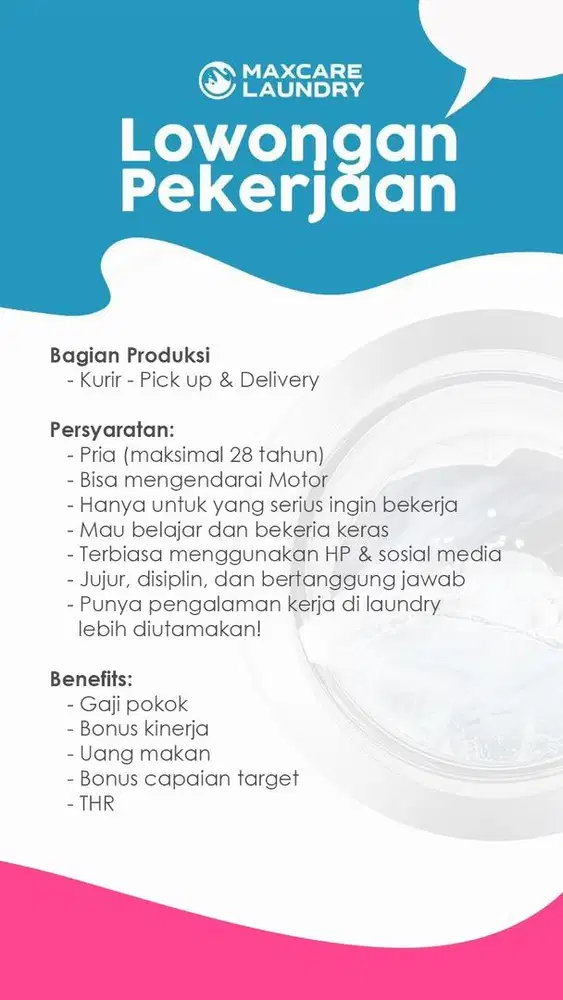 Lowongan Kerja Kurir Maxecare Laundry Kranggan