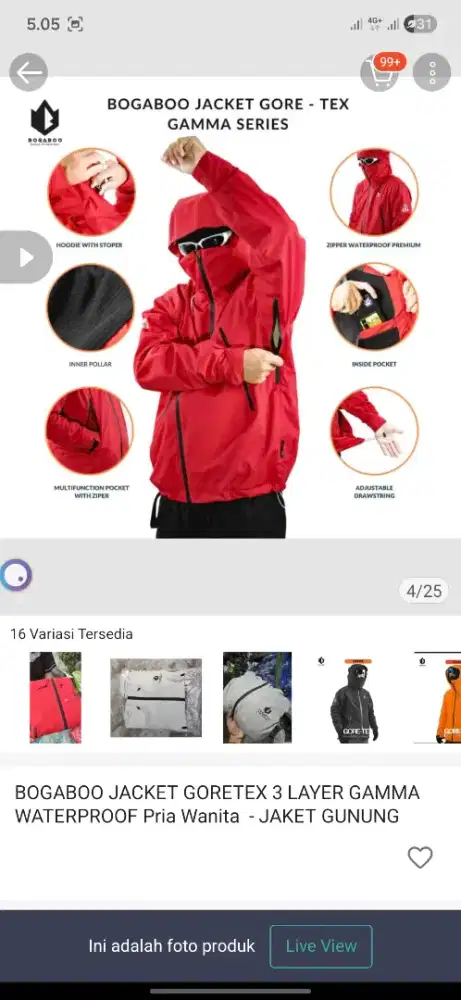 BOGABOO JACKET GORETEX 3 LAYER GAMΜΑ WATERPROOF Pria  JAKET GUNUNG