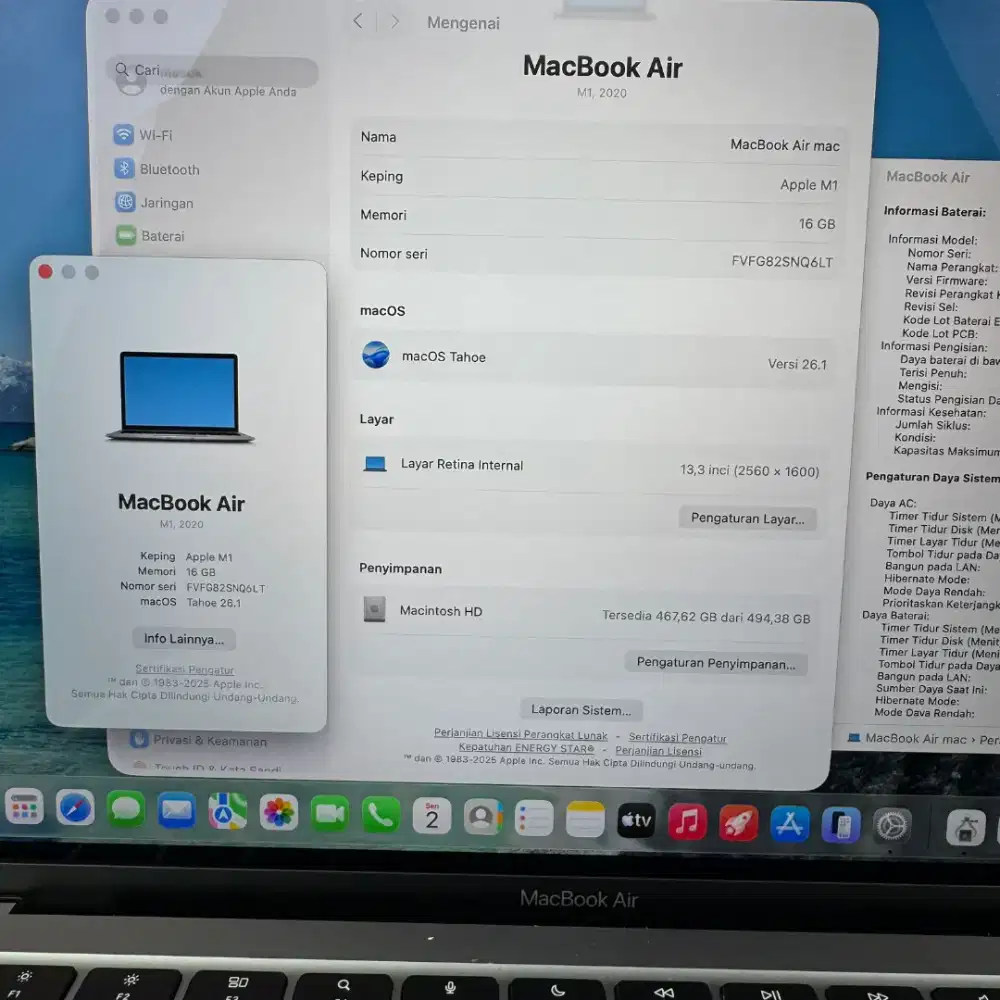 Macbook Air M1 13 Inch Ram 16 Ssd 512  lengkap full set Space Grey