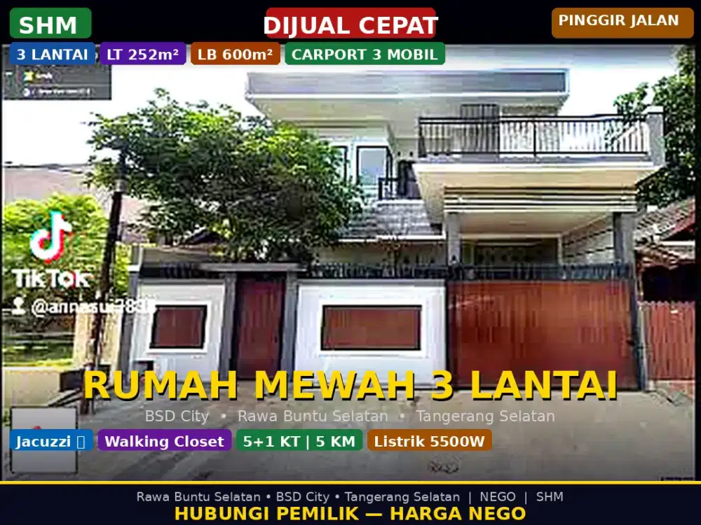 Rumah Usaha 3 Lantai LT 252 LB 600 BSD Dekat Pasar Modern & Terminal