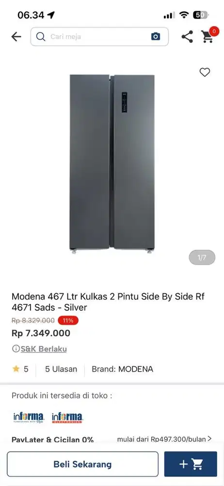 kulkas side by side modena 467ltr