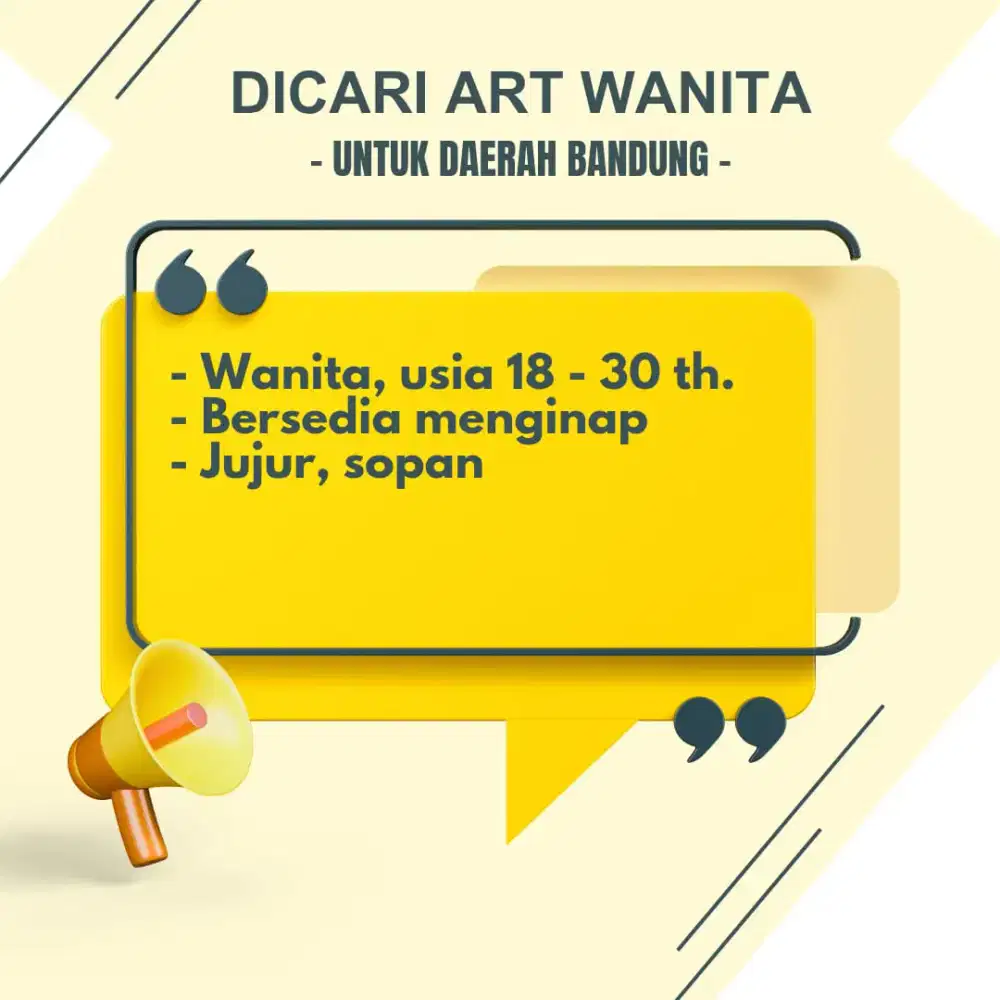 DIBUTUHKAN ART UNTUK DAERAH BANDUNG (MENGINAP)