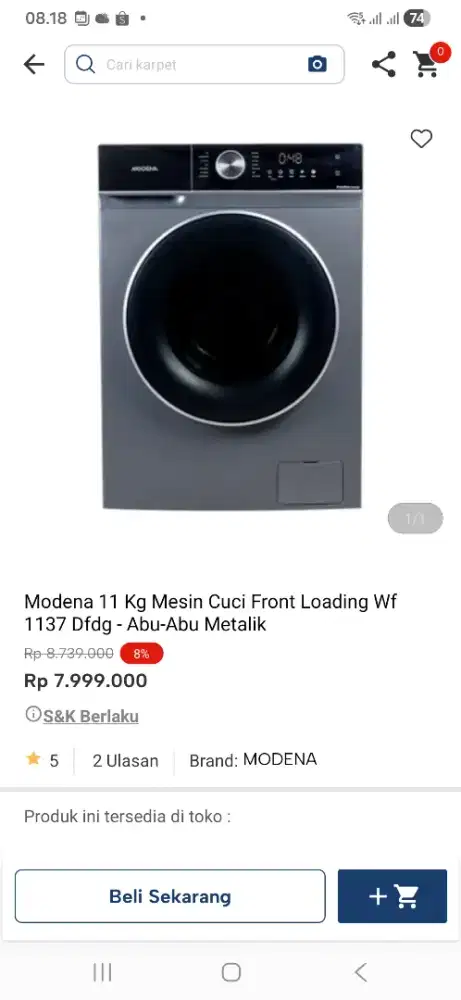 Modena 11 kg mesin cuci front loding 1137dfdg