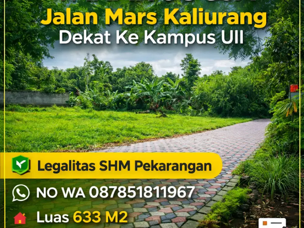 Tanah Jogja Kost Area Kampus UII Kaliurang SHM Pekarangan