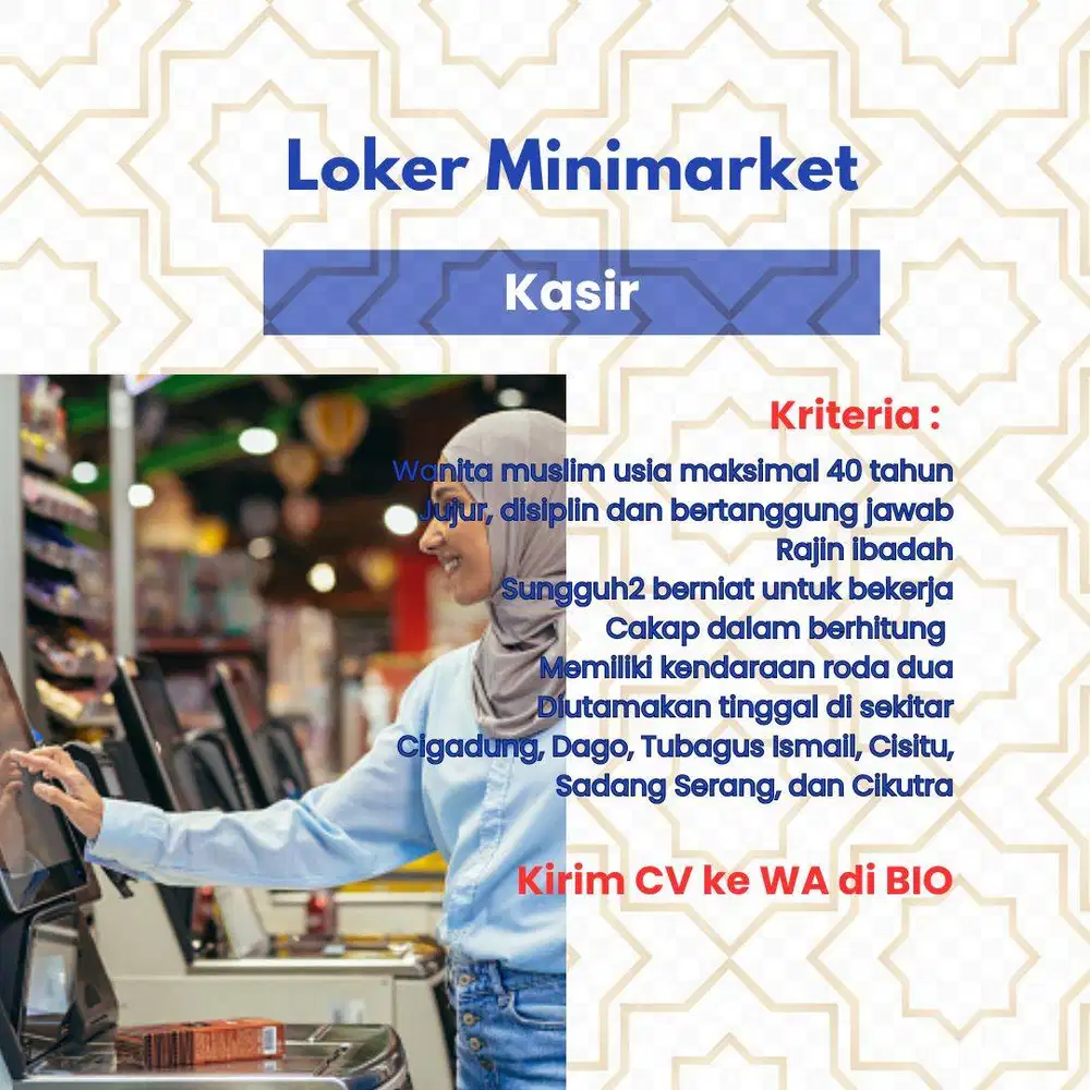 Dibutuhkan Kasir Minimarket