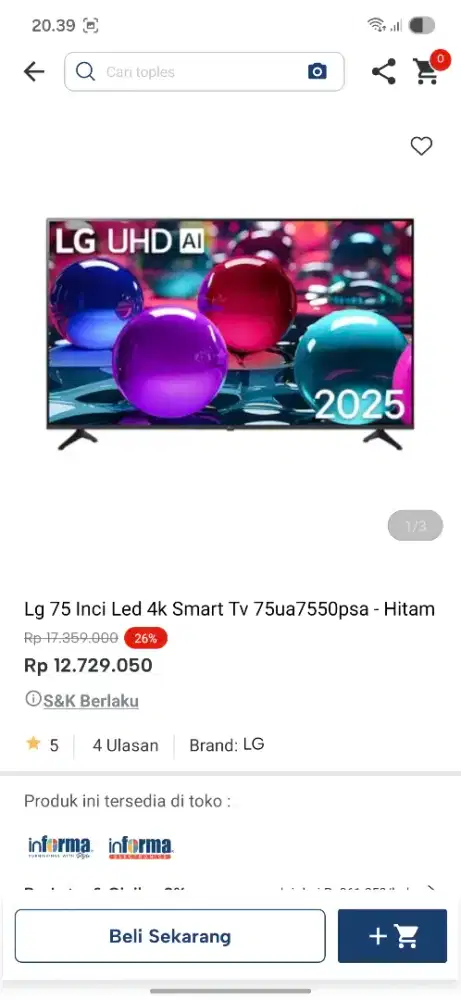 Ready stok tv 75 inc lg smart tv