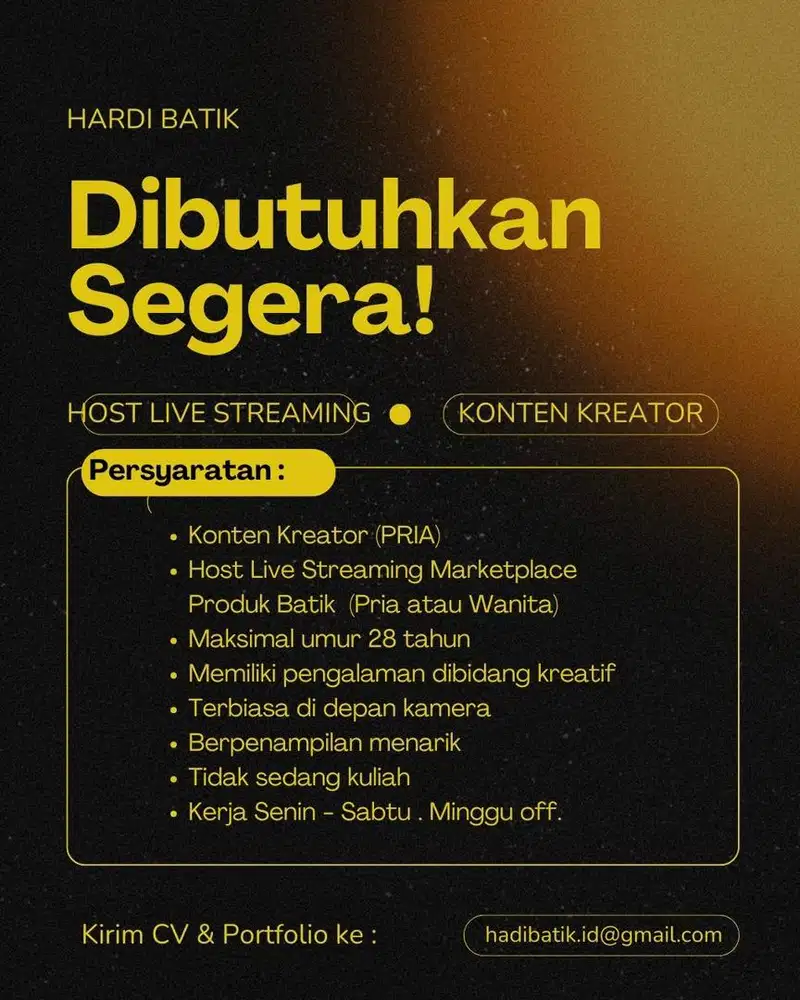 Lowongan kerja Host Live