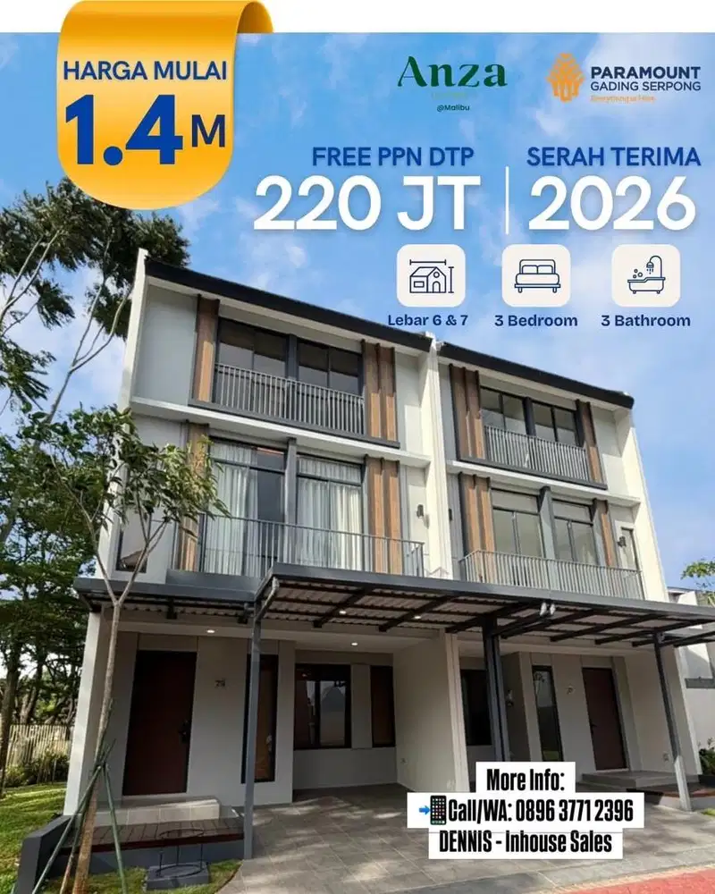 New Launching Rumah 3 Lantai Anza Homes di Gading Serpong