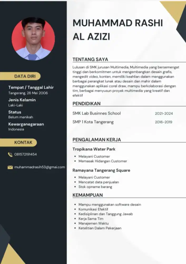 Perkenalkan Nama saya: Muhammad Rashi al azizi,saya lulusan tahun 2024