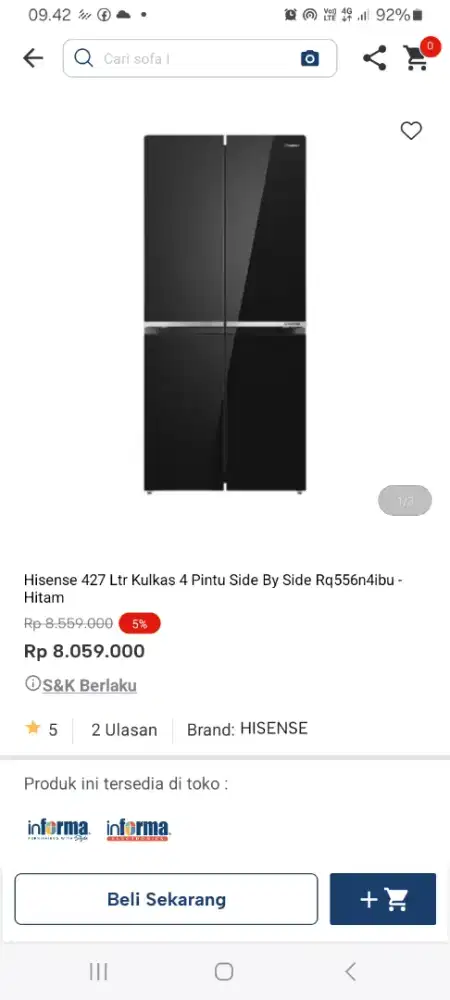 PROMO KREDIT HISENSE 427LTR KULKAS 4 PINTU SBS