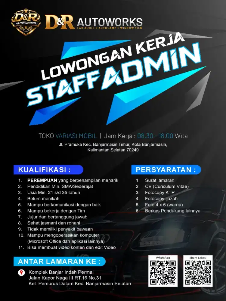 Lowongan kerja staff admin