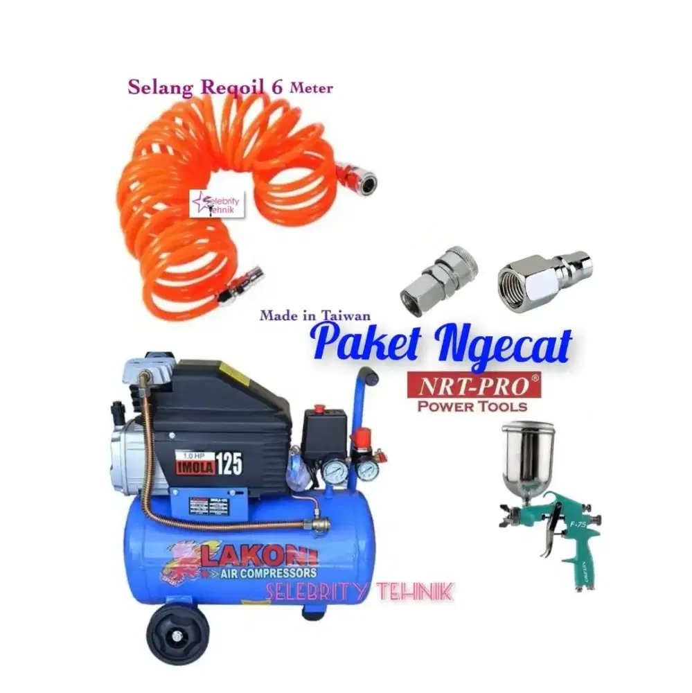 paket kompresor pompa angin LAKONI imola compresor 75 t spray gun komp