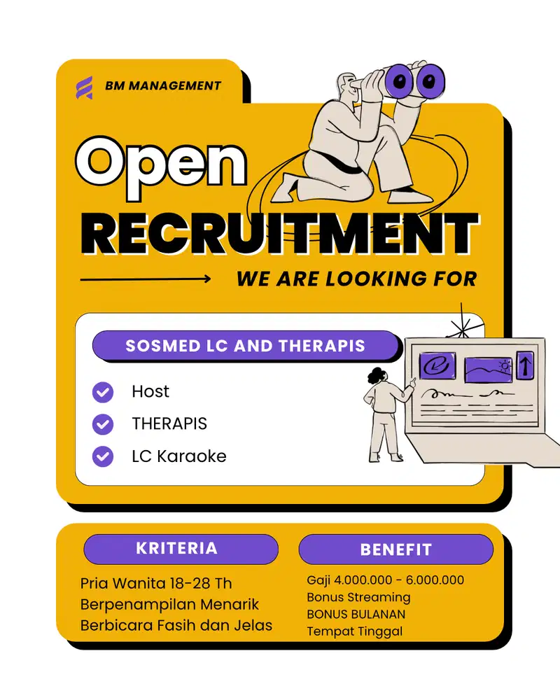 Dibutuhkan HOST Konten Aplikasi / Therapis Wanita / LC Karaoke