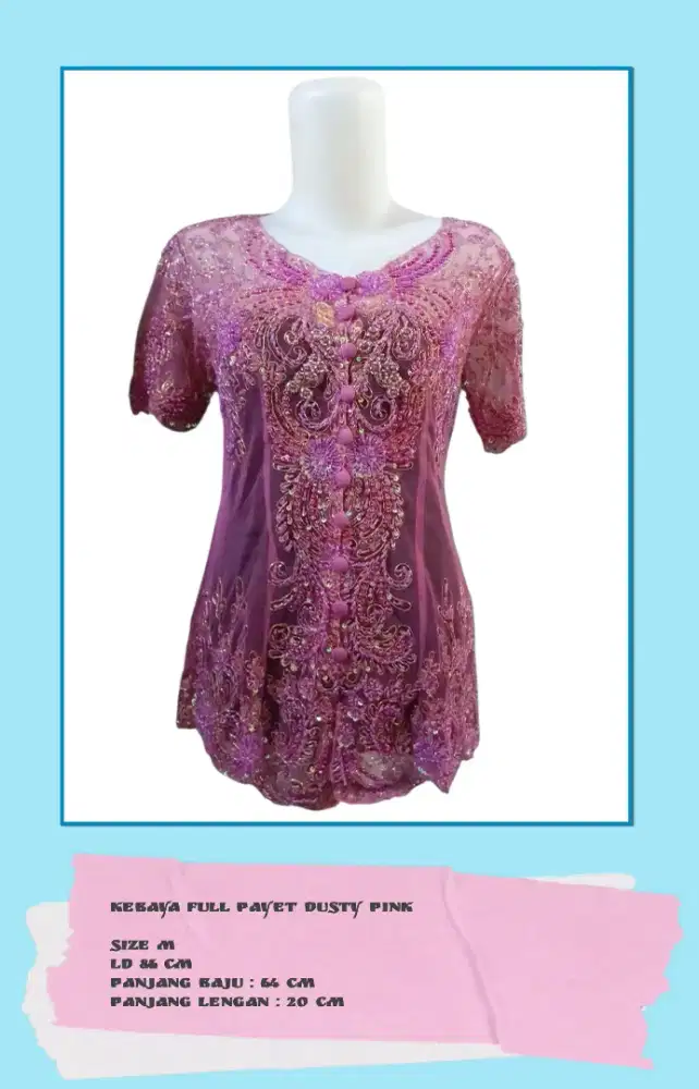 Kebaya Full Payet Lengan Pendek Pink size M
