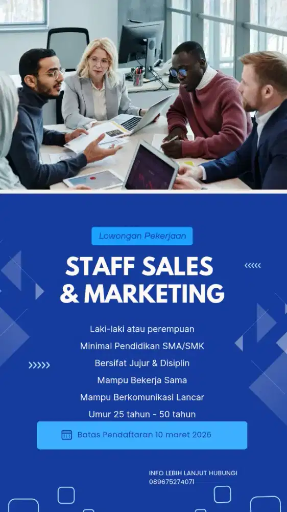 Di butuhkan marketing dengan gaji pokok 3juta