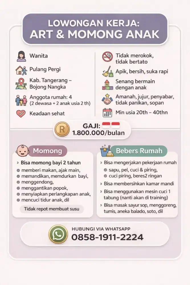 Lowongan Kerja ART Momong Anak Standar Basic