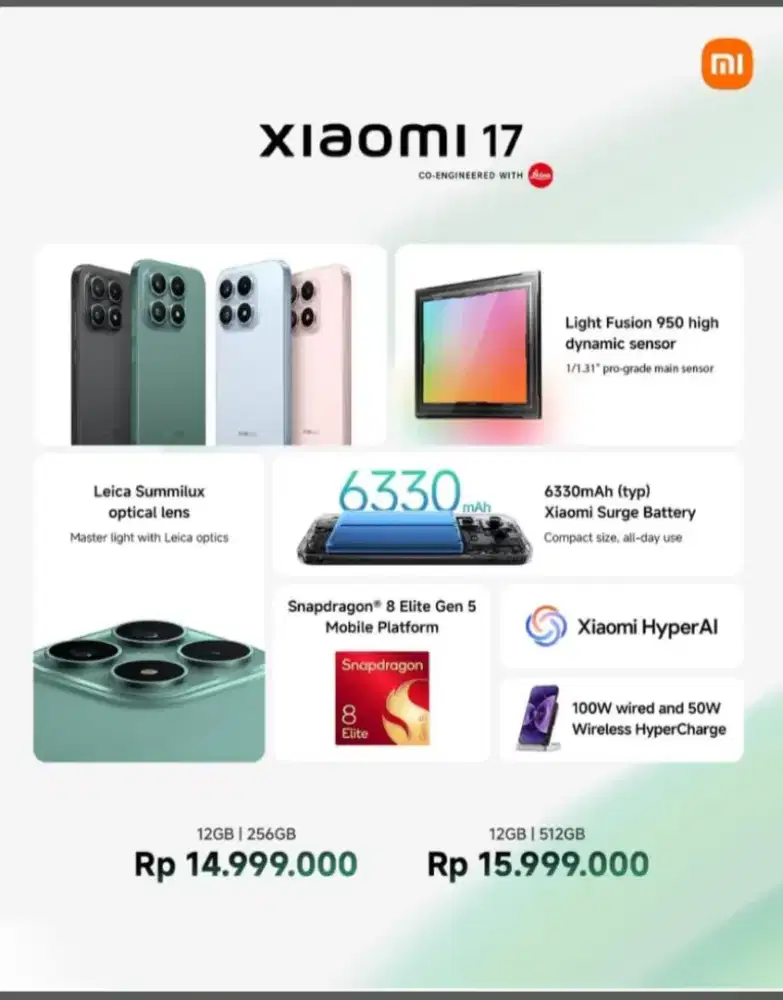 Xiaomi 17 baru 12/256gb bisa credit surabaya
