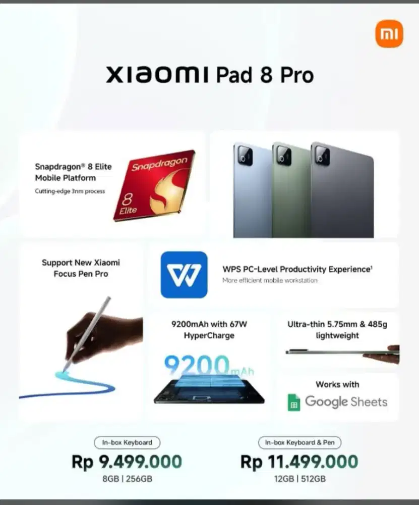 Xiaomi pad 8 pro 8/256 baru bisa credit surabaya