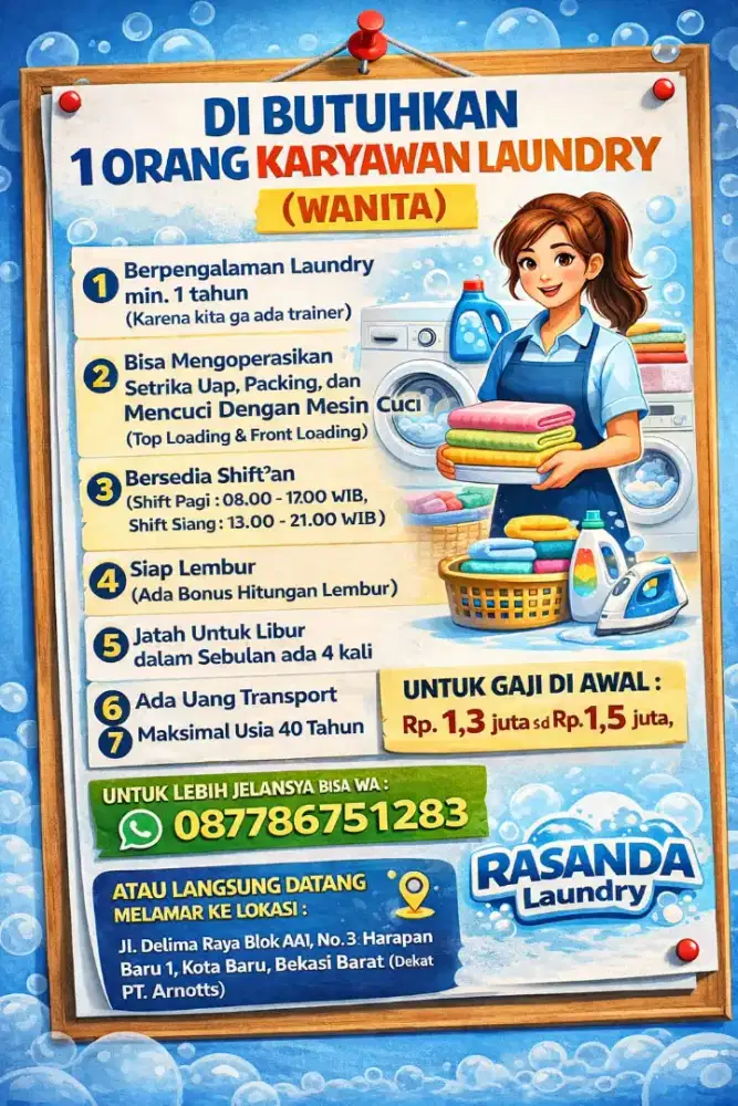 Di Butuhkan Karyawan Laundry ( WANITA )