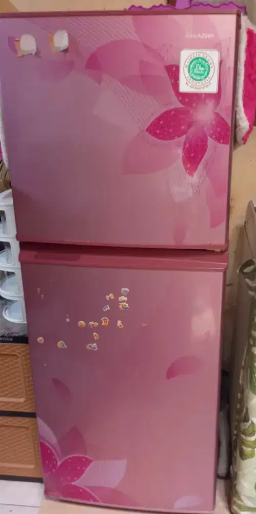 Kulkas Sharp 2 pintu warna pink