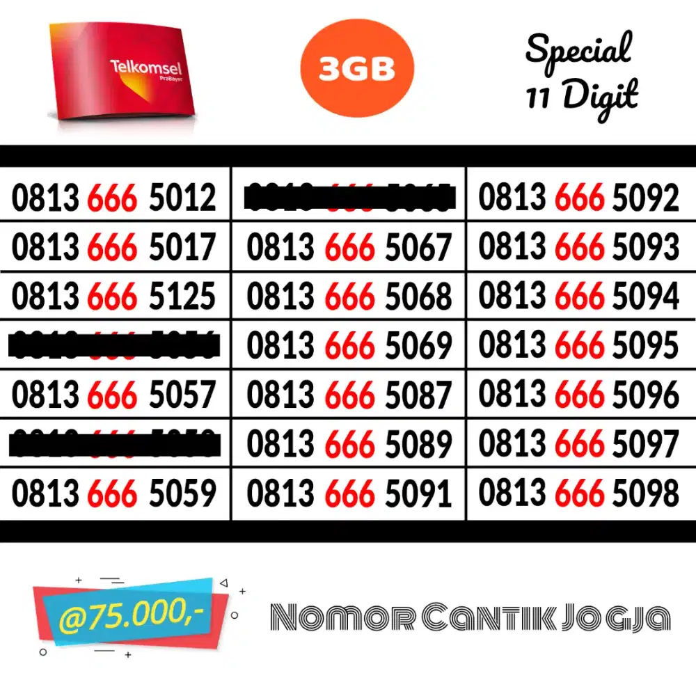 Nomor Cantik Simpati 11 Digit New Segel 3GB Termurah