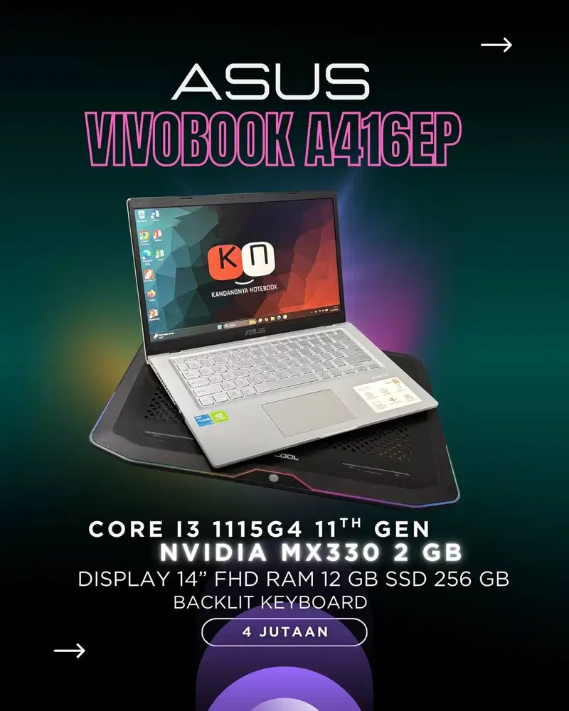 Asus Vivobook A416EP Core i3 1115G4 Nvidia MX330 2GB RAM 12GB 256GB