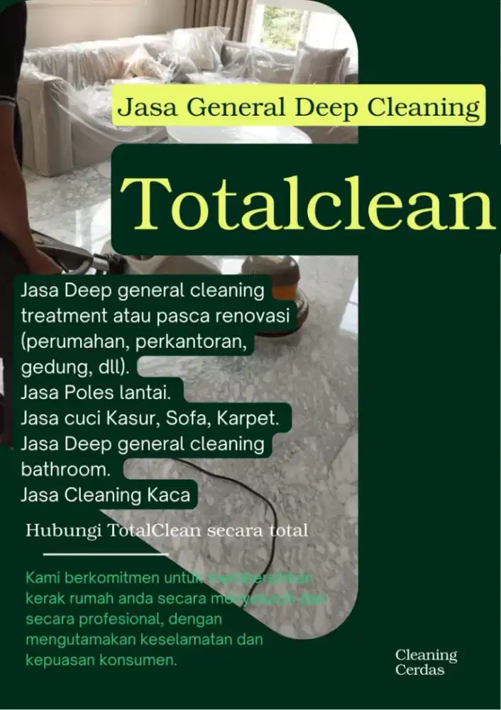 Jasa General cleaning, cuci Kasur, sofa, karpetdan poles lantai