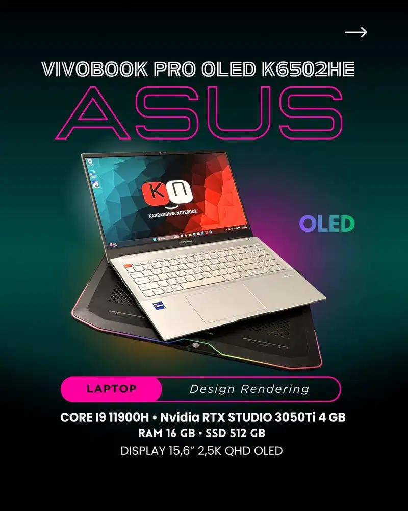 Asus Vivobook Pro OLED K6502HE i9 11900H Nvidia RTX3050Ti 16GB 512GB