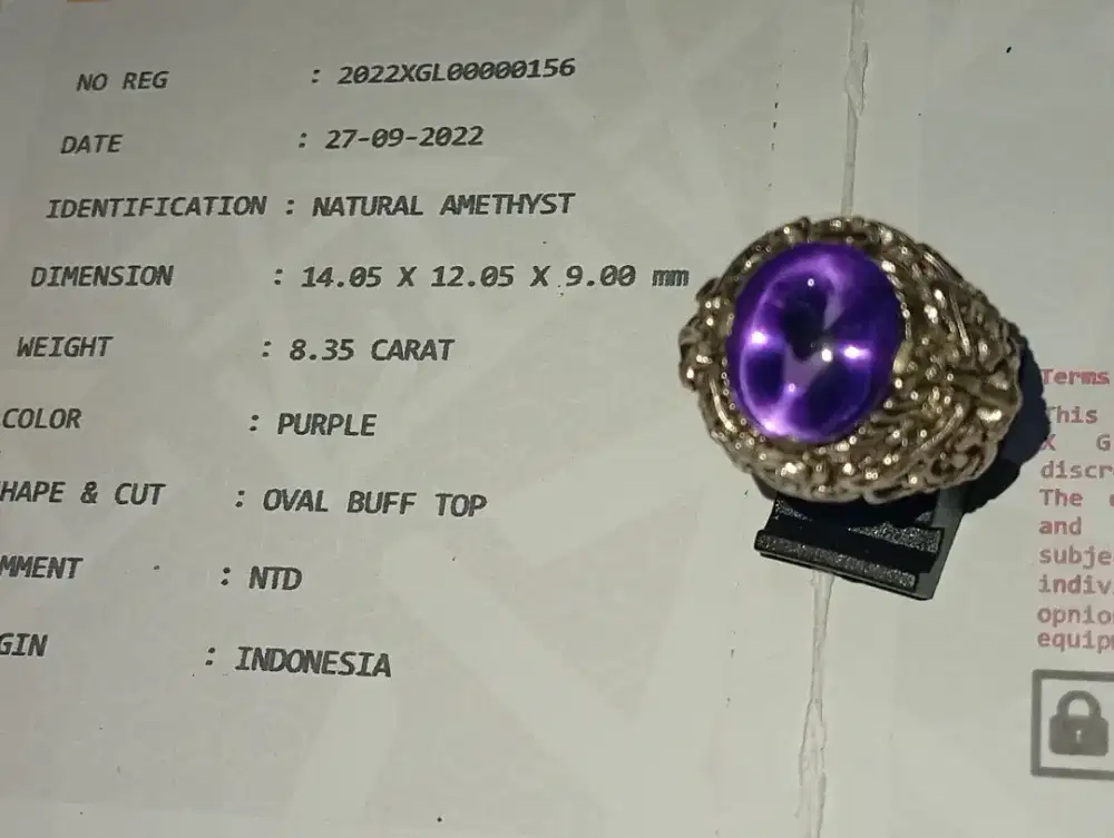 Batu cincin cubung ungu sertifikat