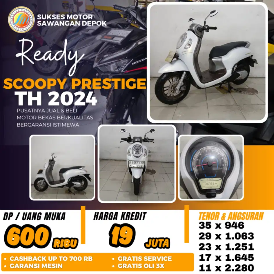 MULUS SCOOPY PRESTIGE 2024 PUTIH BISA CASH KREDIT BERGARANSI