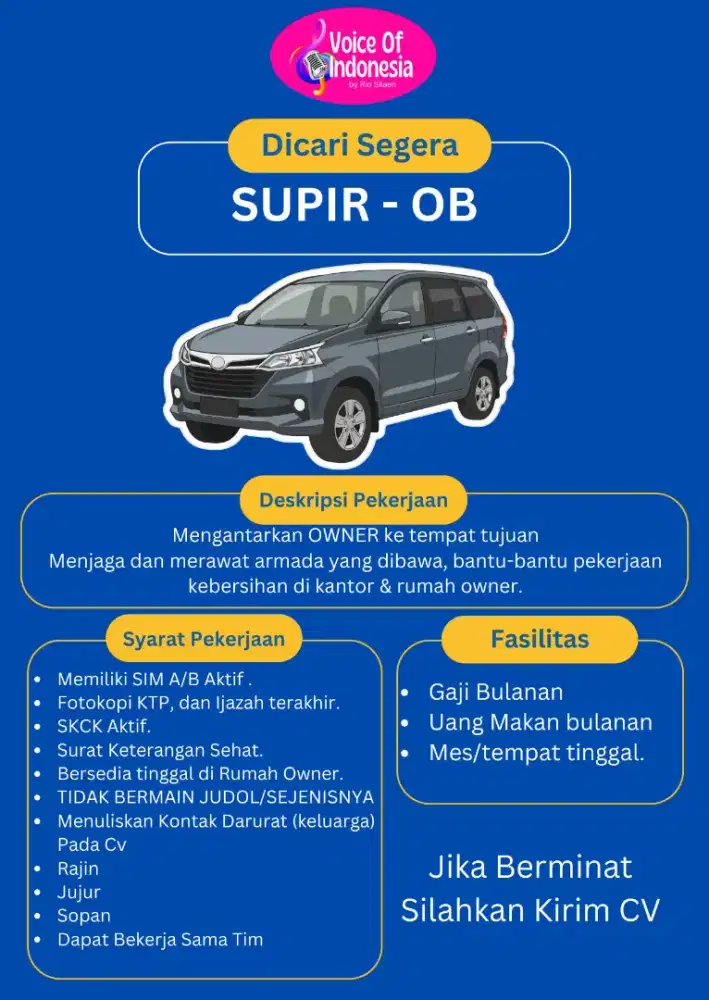 DIBUTUHKAN SEGERA SUPIR-OB