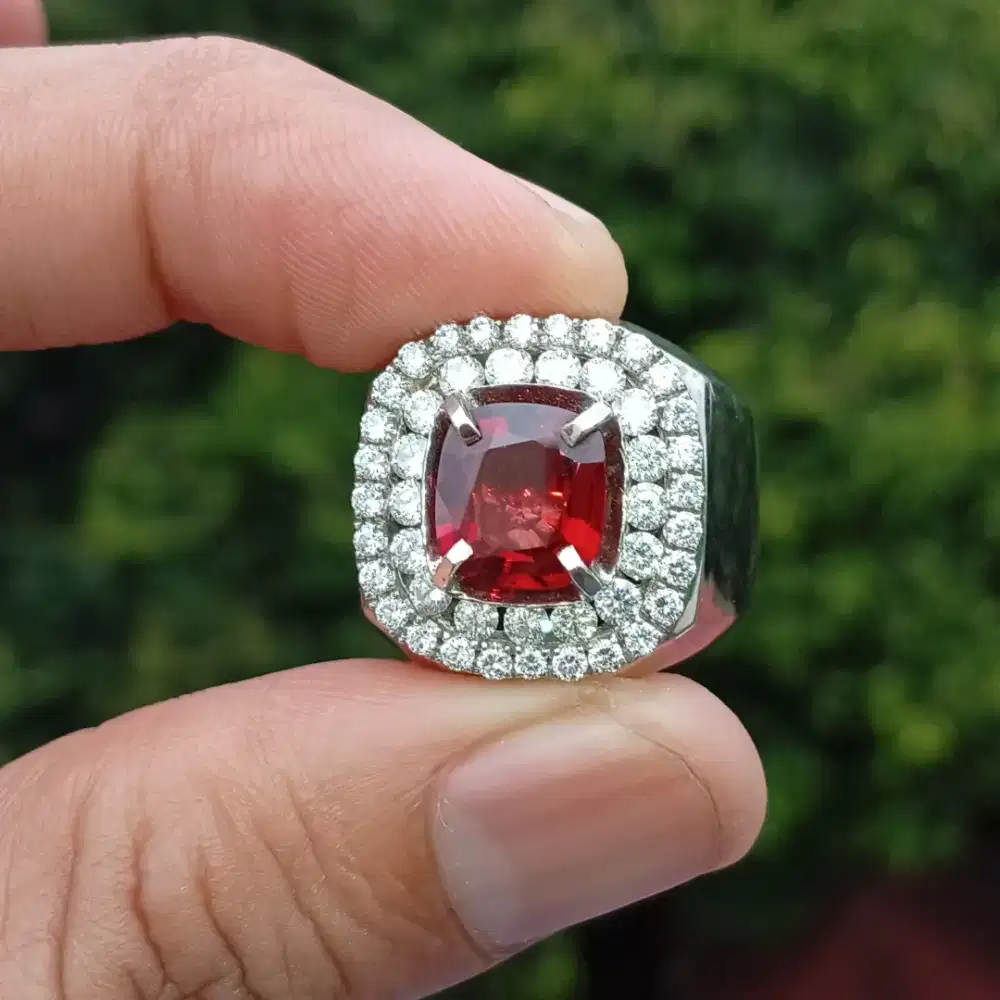Red Spinel 2.78 ct sertifikat GRI Ring Perak Handmade