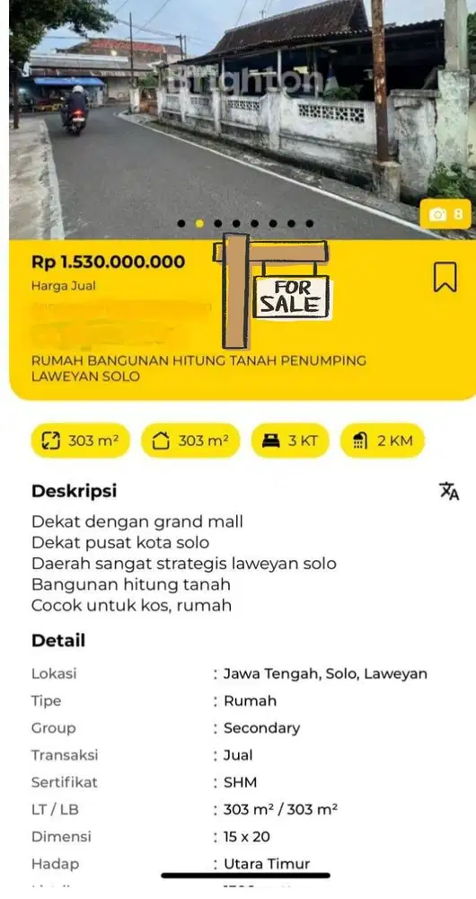 Tanah Strategis Laweyan Solo 303 m²-Dekat pusat kota