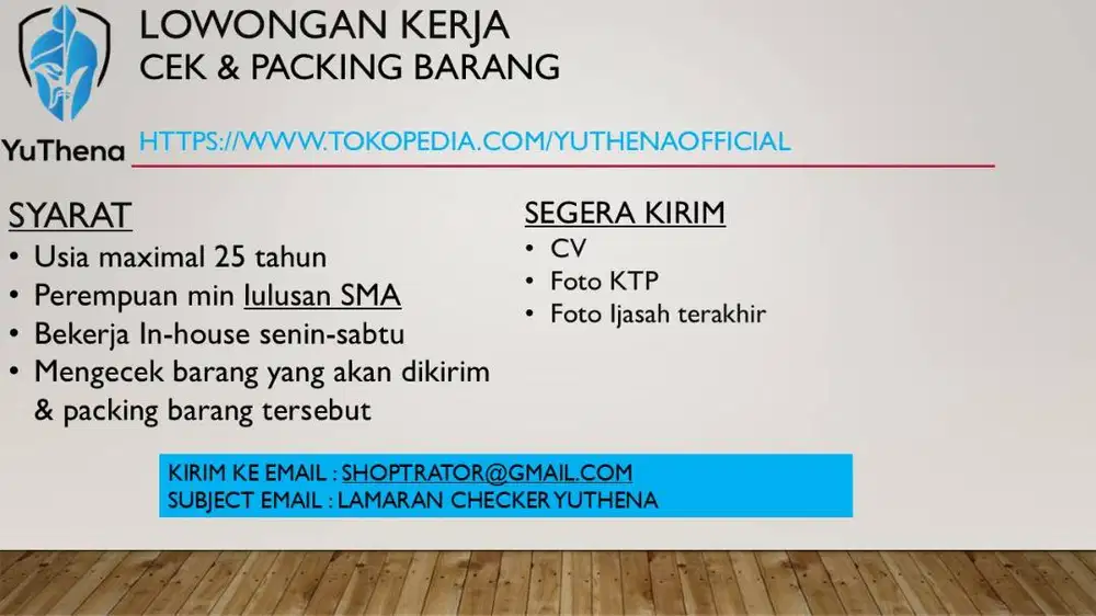 LOWONGAN KERJA CEK & PACKING BARANG