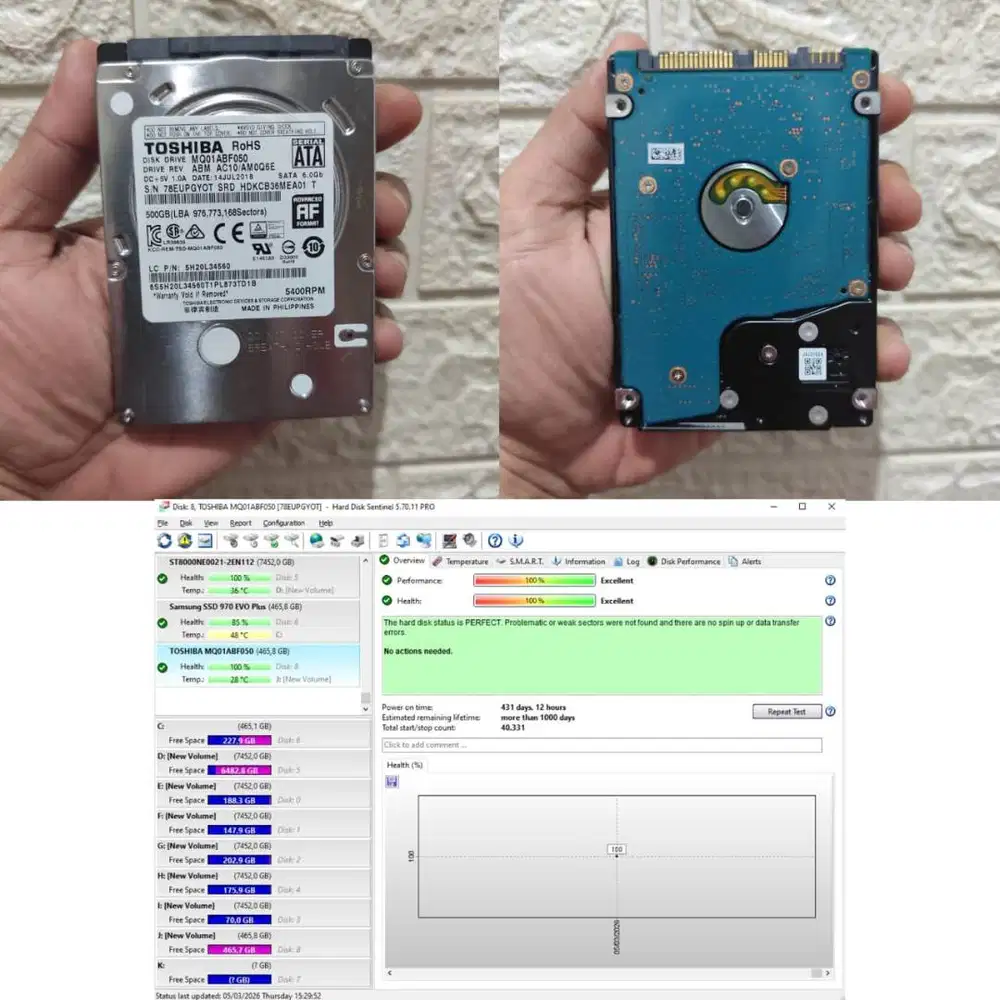 HDD 500GB Toshiba 2.5inch Internal Laptop (Sentinel 100/100)