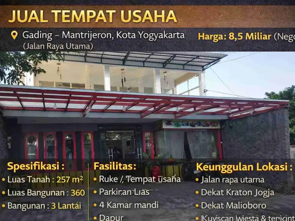 JUAL TEMPAT USAHA Gading – Mantrijeron, Kota Yogyakarta
(Jalan Raya Utama)