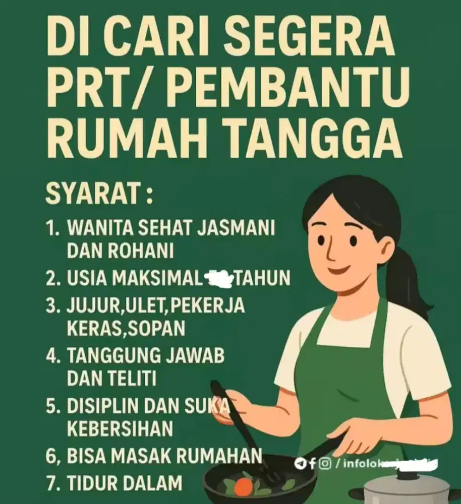 Dibutuhkan segera art menginap khusus wanita