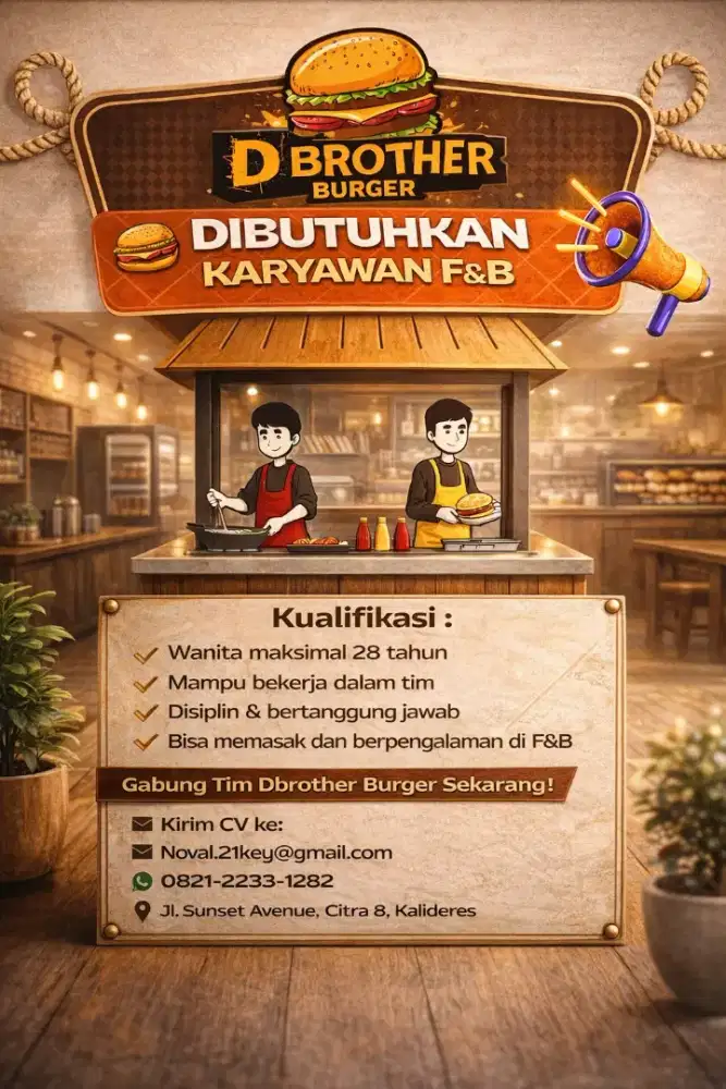 Dibutuhkan segera karyawan outlet F&B