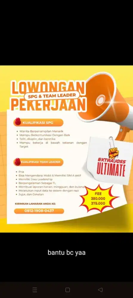 BUTUH SPG & TL UNTUK MOBILE (25wd) PRODUK MINUMAN AREA TANGERANG