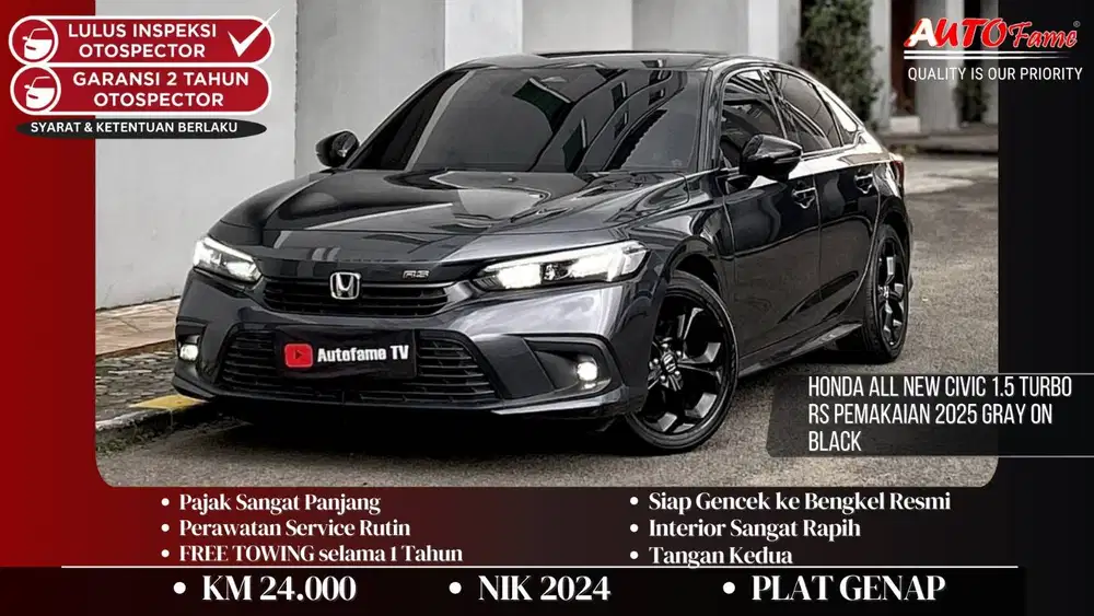 Honda All New Civic 1.5 Turbo RS Pemakaian 2025 Gray On Black NIK 2024