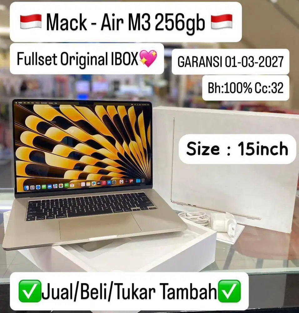 Forsale Mackbook Air M3 256 Gold garansi inter