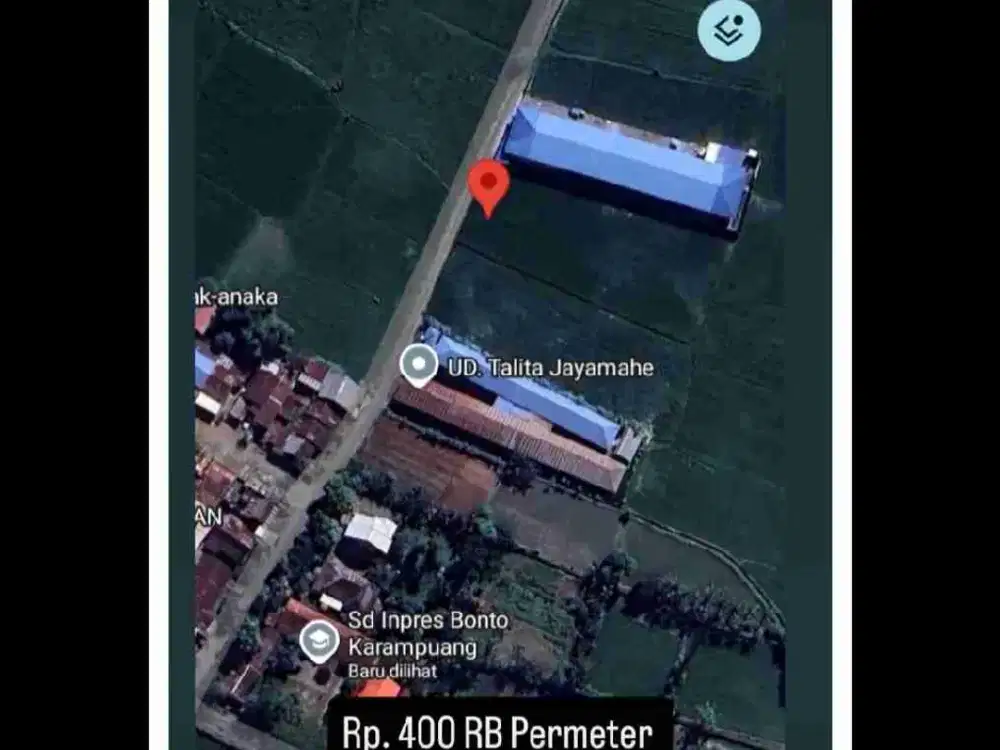Tanah /Sawah di Barombonh
dekat SD Inpres Bonto Karampuang 
Luas 3.000 meter 
Lebar 40 meter 
Panjang 75 meter
Harga 400 ribu per meter