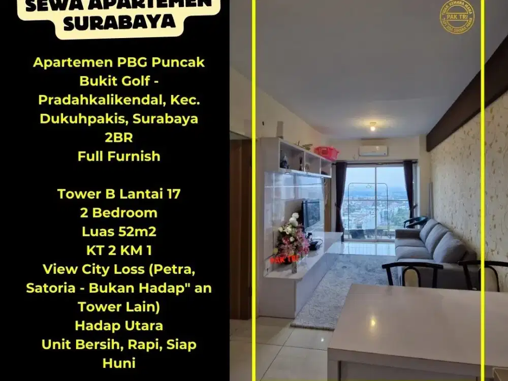FULL FURNISH!! VIEW CITY – SEWA APARTEMEN PBG PUNCAK BUKIT GOLF SURABAYA – 2 BR