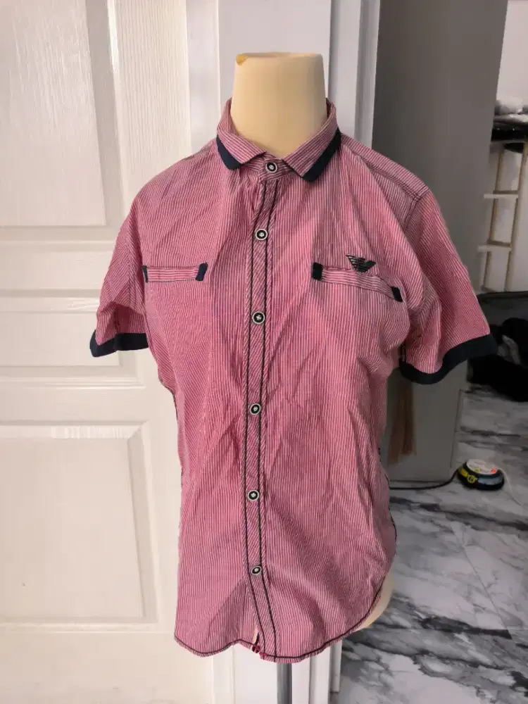 Kemeja Pria Armani Lengan Pendek Pink