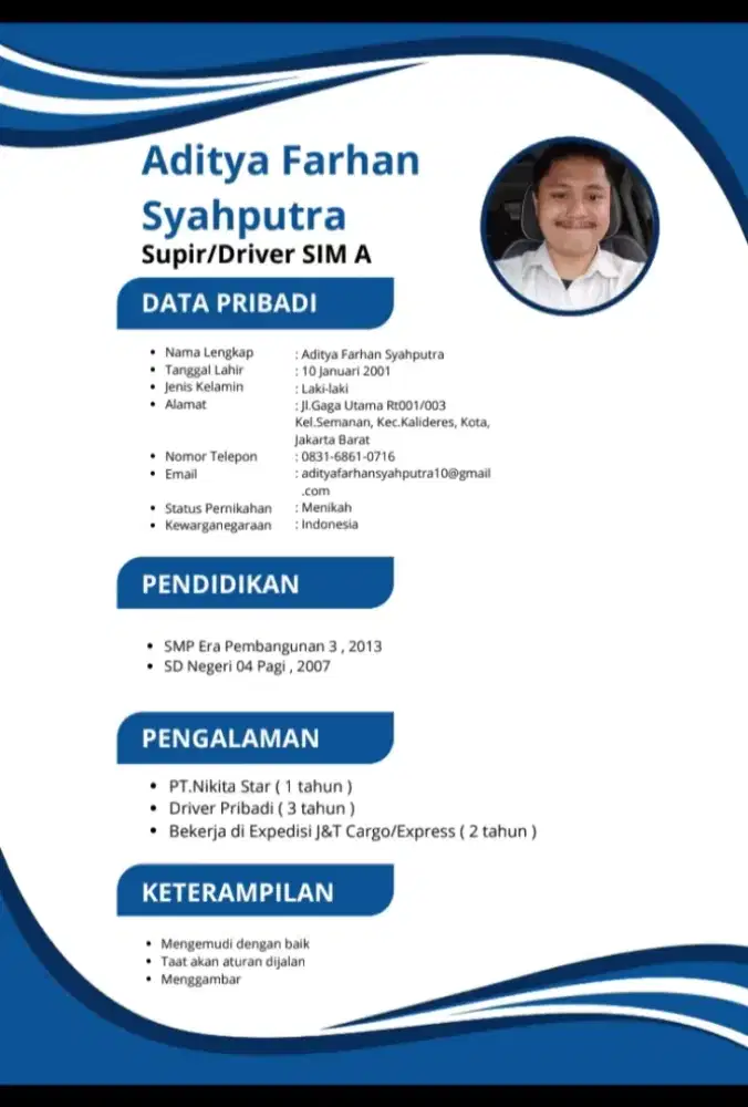 Info lowongan Supir/Driver