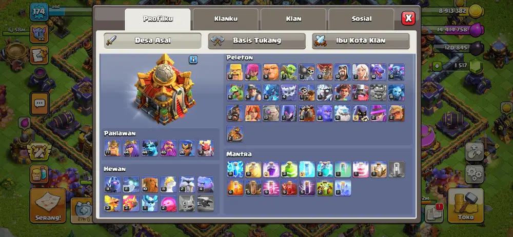 Akun COC TH 16 hampir max