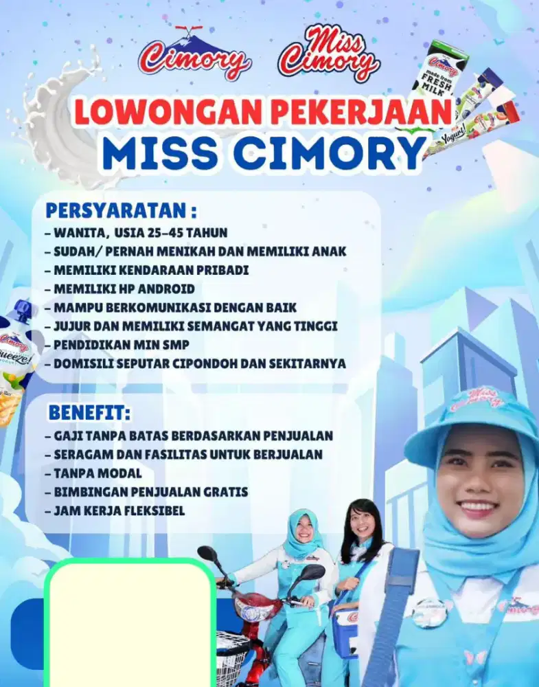 LOWONGAN KERJA MISS CIMORY CIPONDOH