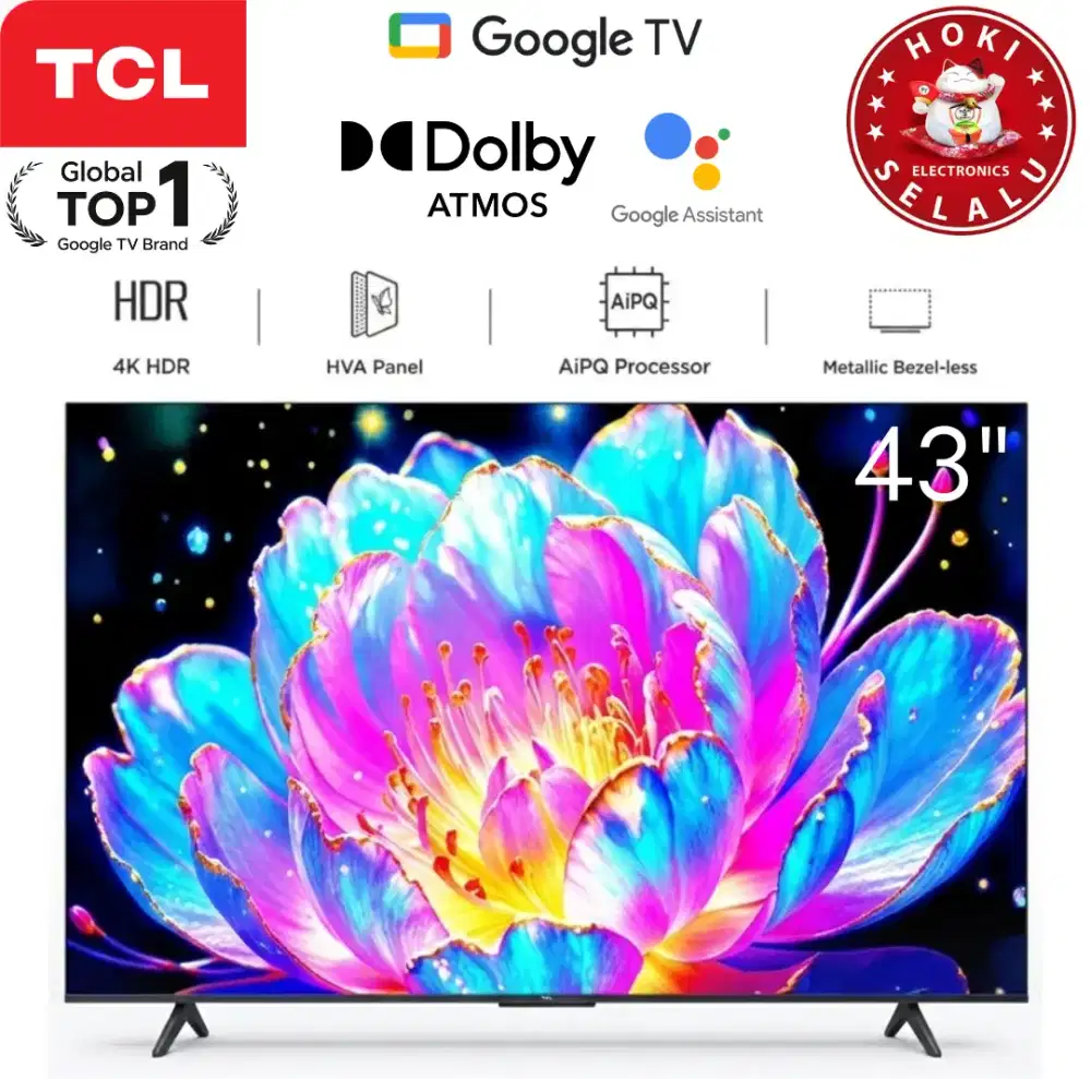 TCL Smart Google TV 43 Inch 43V6D HVA Panel MEMC 60Hz 4K UHD Metallic