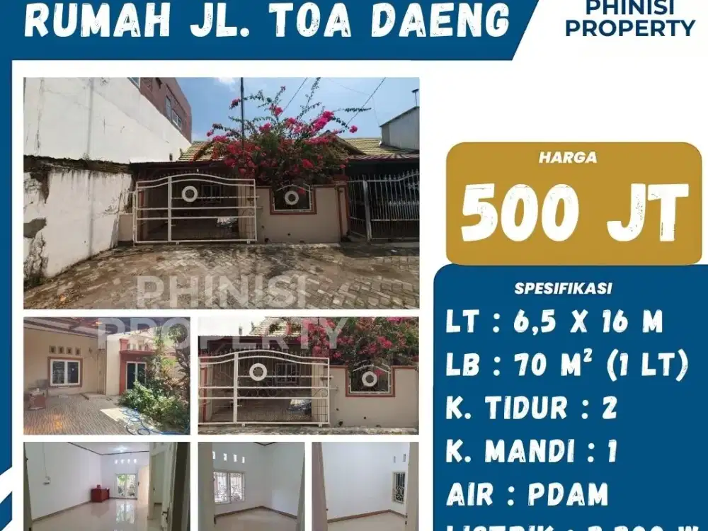 Dijual Rumah Murah Jalan Toa Daeng dekat Abdullah Daeng Sirua